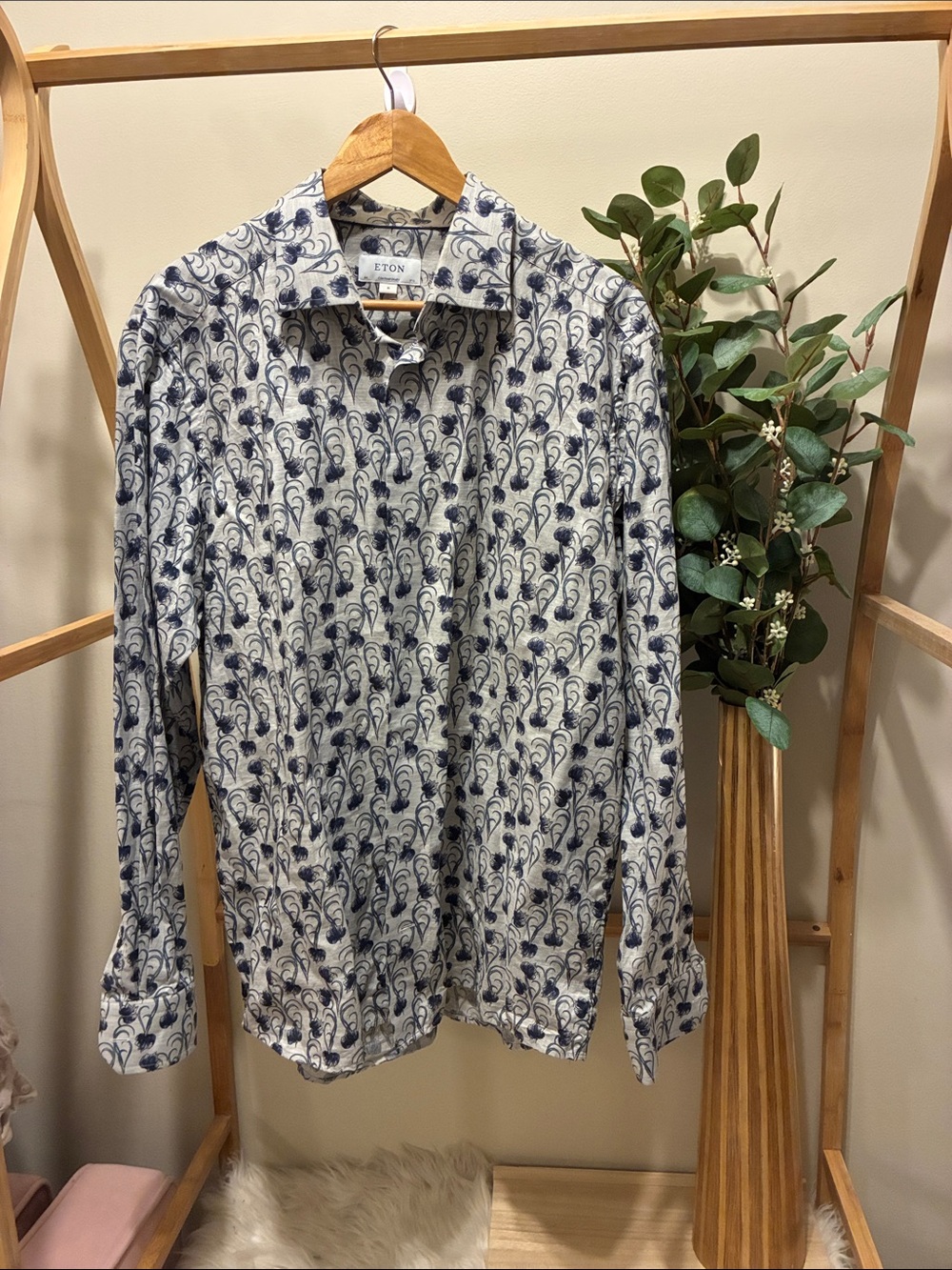 Eton Grey Shirt with Navy Paisley Print